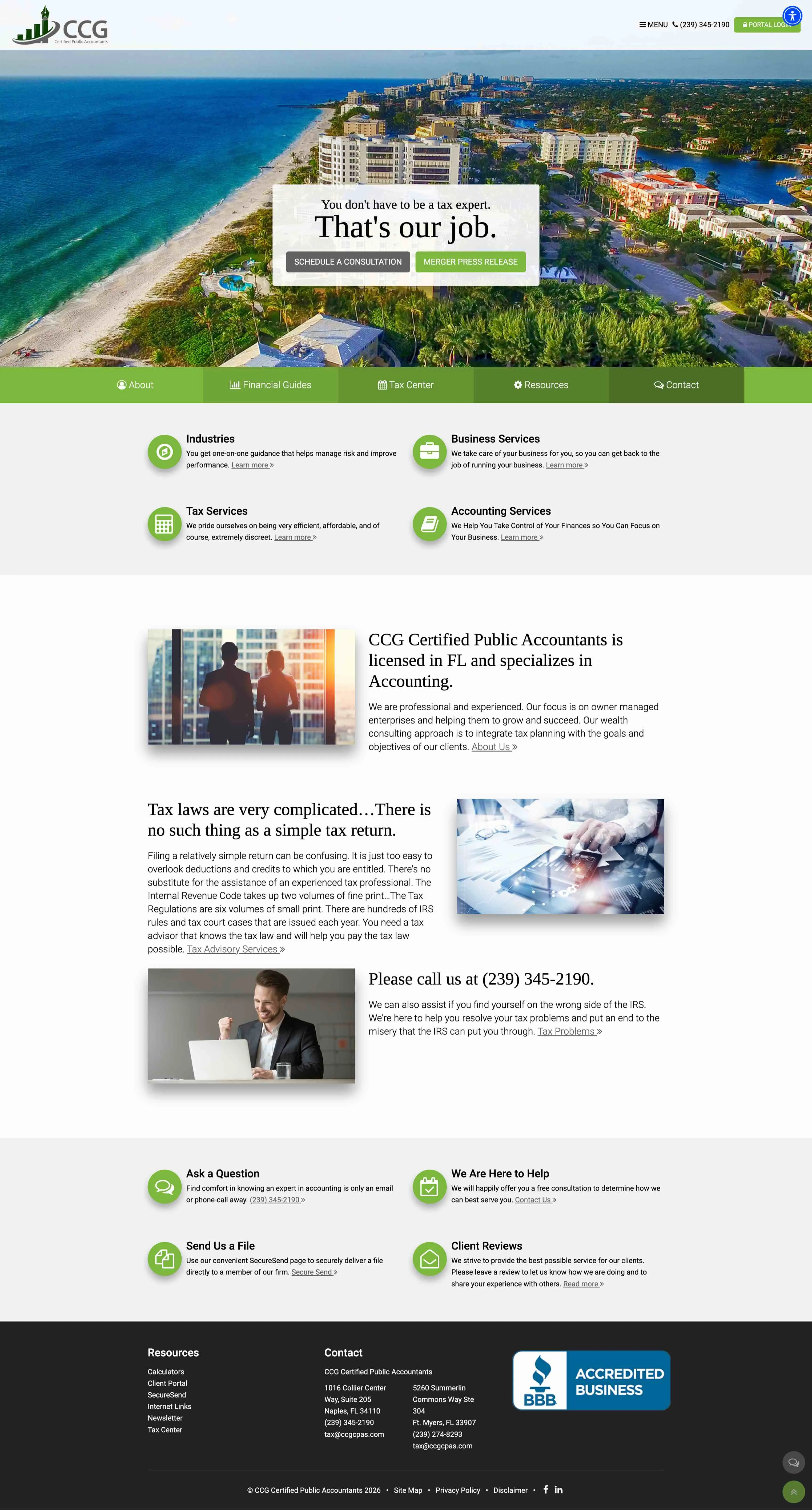 CCG CPAs website before the rebuild